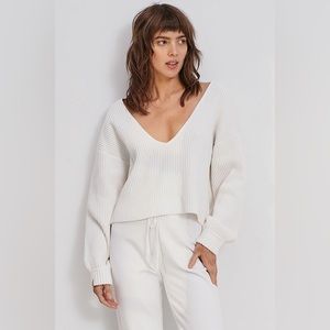 New Lunya Cozy cotton silk reversible pullover sincere white sweater Small